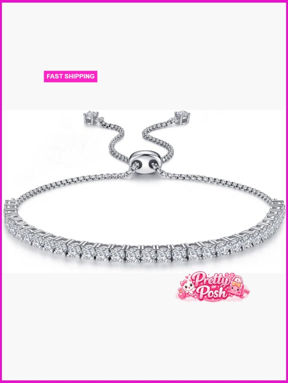 Sterling Silver Adjustable Moissanite Tennis Bracelet for Women, 925